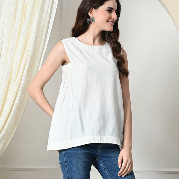 Myshka Women's Solid Embellished Sleeveless Casual Tops In White Color - Distacart