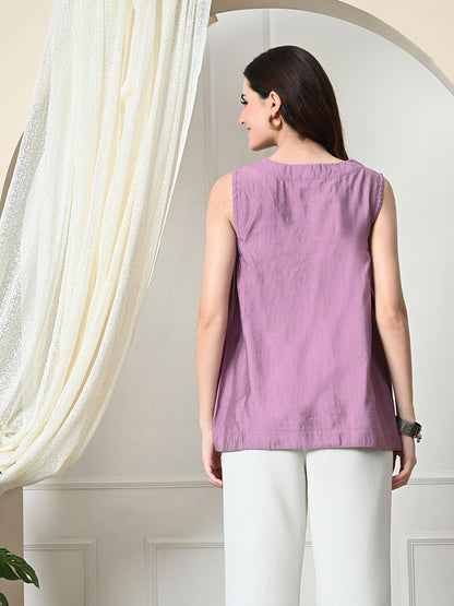 Myshka Women's Solid Embellished Sleeveless Casual Tops In Lavender Color - Distacart