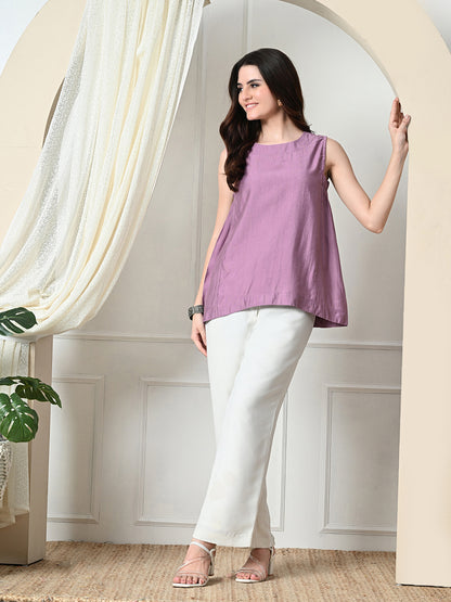 Myshka Women's Solid Embellished Sleeveless Casual Tops In Lavender Color - Distacart