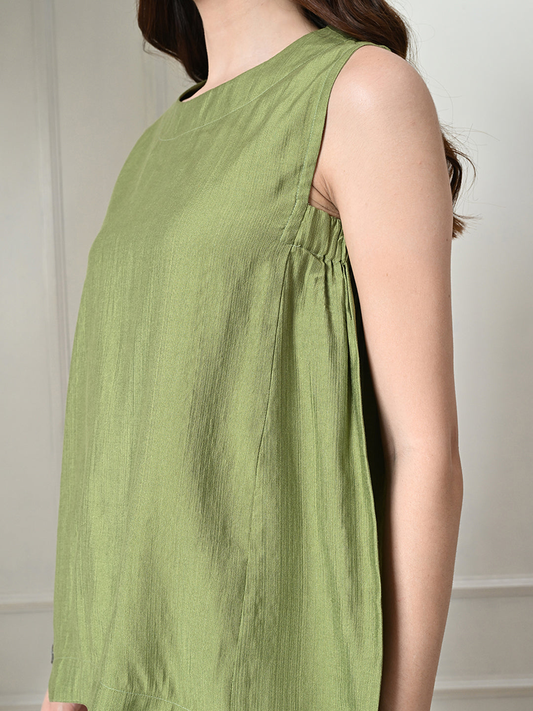Myshka Women's Solid Embellished Sleeveless Casual Tops In Green Color - Distacart