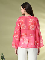 Thumbnail for Myshka Women's Printed Georgette Embellished Long Sleeves Casual Tops In Pink Color - Distacart