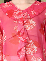 Thumbnail for Myshka Women's Printed Georgette Embellished Long Sleeves Casual Tops In Pink Color - Distacart