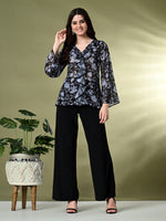 Thumbnail for Myshka Women's Printed Georgette Embellished Long Sleeves Casual Tops In Black Color - Distacart