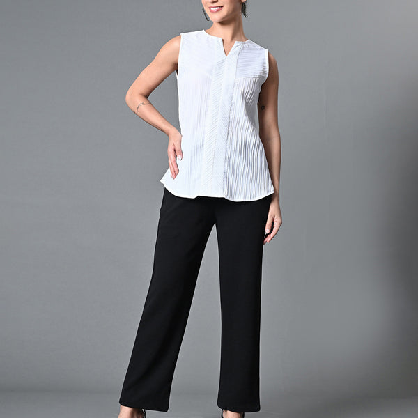 Myshka Women's Keyhole Neck Sleeveless Top in White Color - Distacart