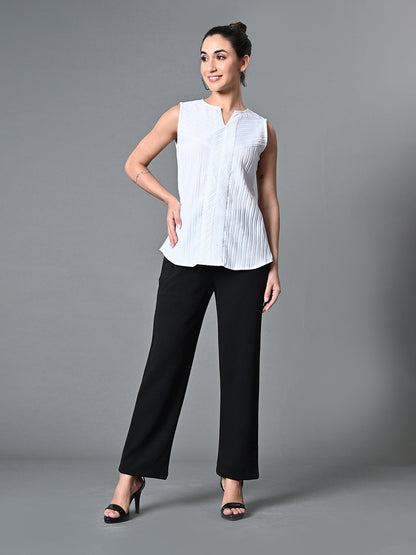 Myshka Women's Keyhole Neck Sleeveless Top in White Color - Distacart