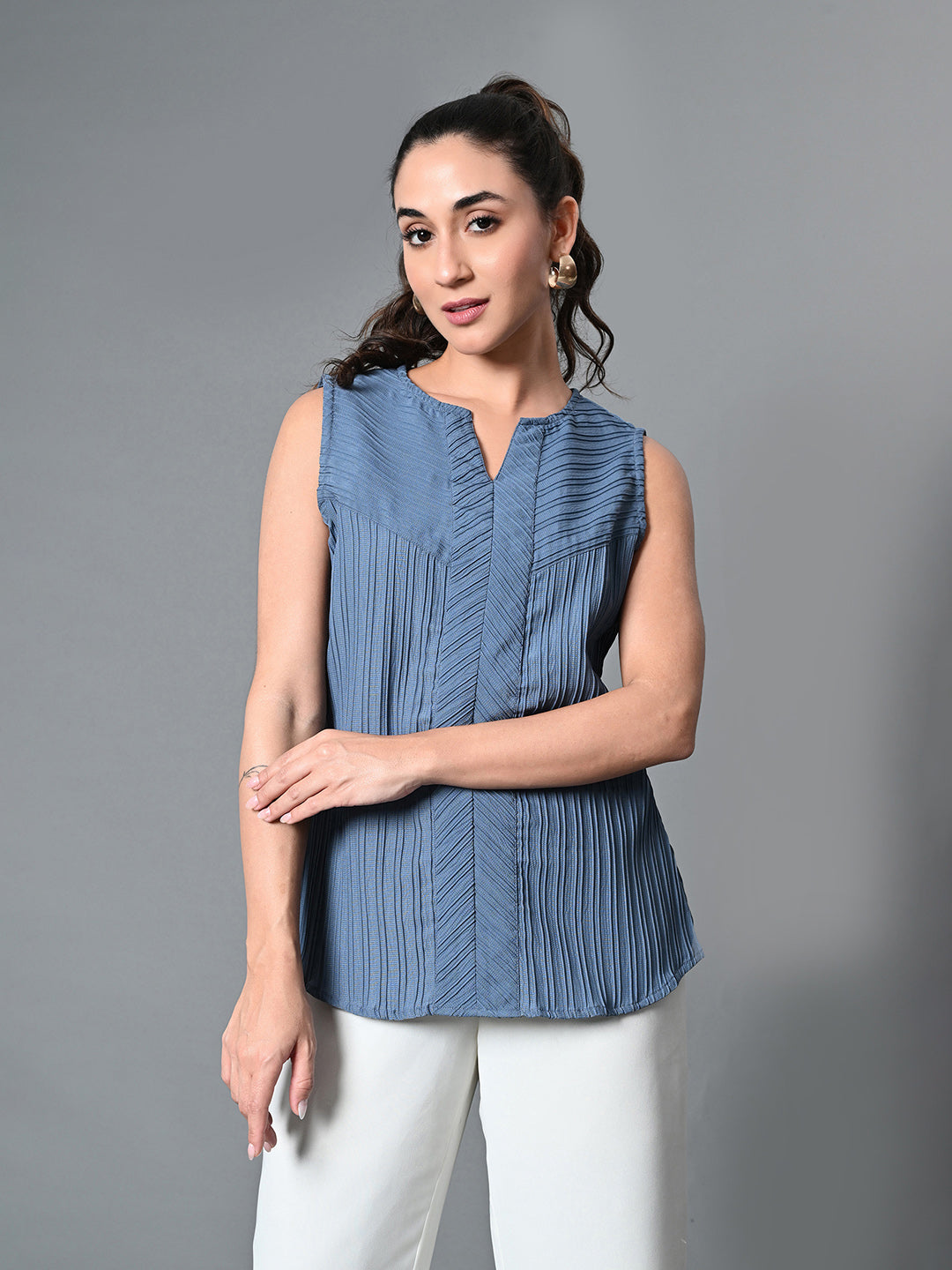 Myshka Women's Keyhole Neck Sleeveless Top in Grey Color - Distacart