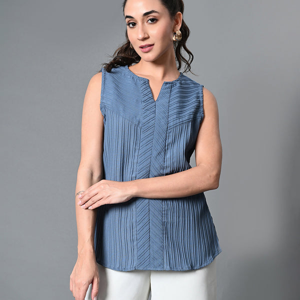 Myshka Women's Keyhole Neck Sleeveless Top in Grey Color - Distacart