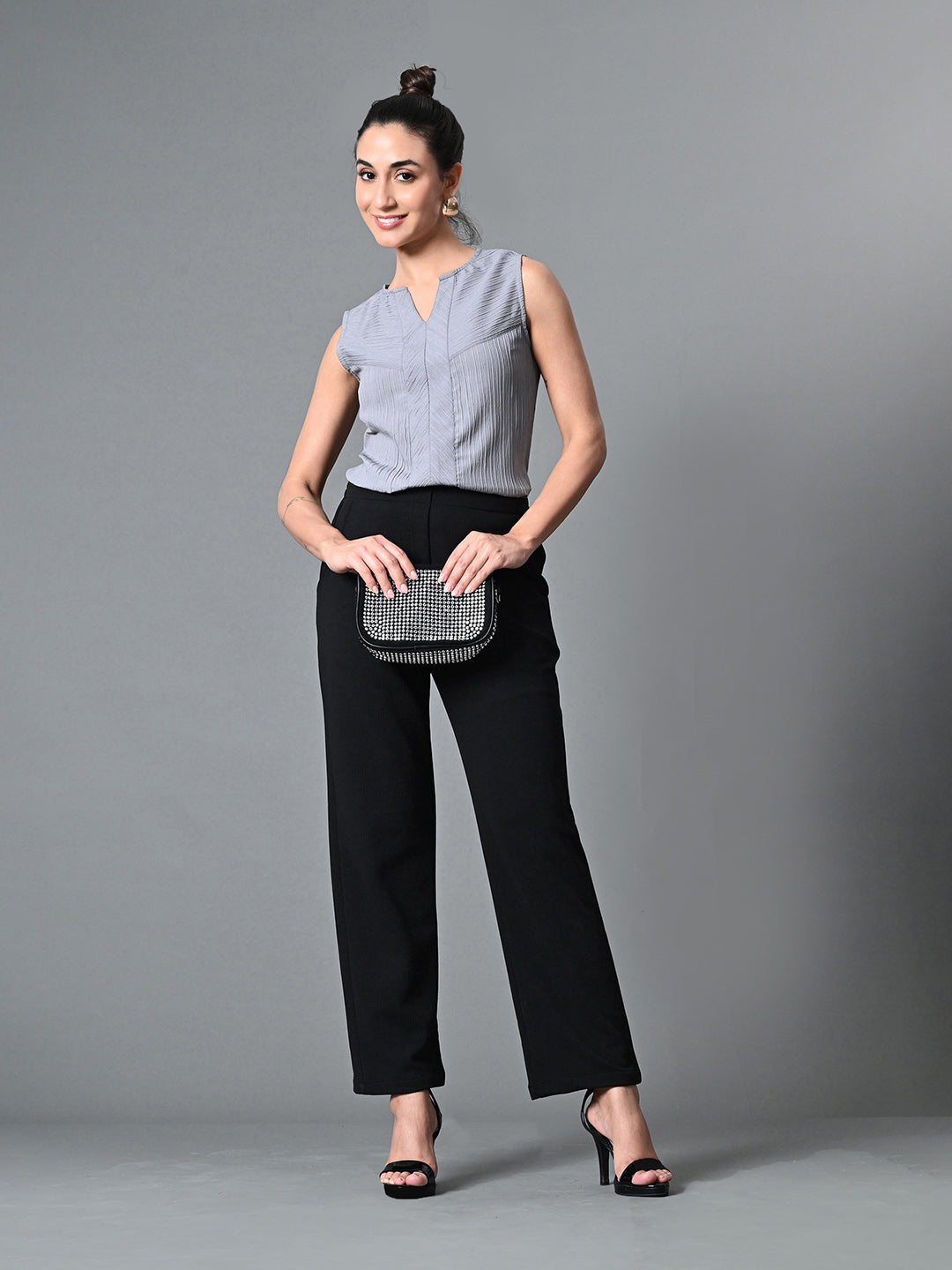 Myshka Women's Keyhole Neck Sleeveless Top in Grey Color - Distacart