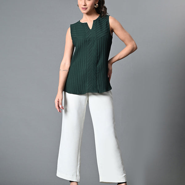 Myshka Women's Keyhole Neck Sleeveless Top in Green Color - Distacart