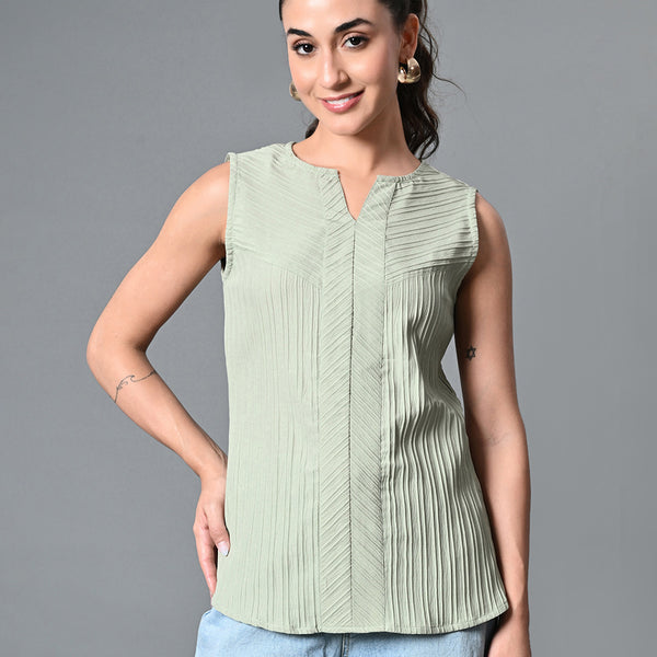 Myshka Women's Keyhole Neck Sleeveless Top in Olive Color - Distacart