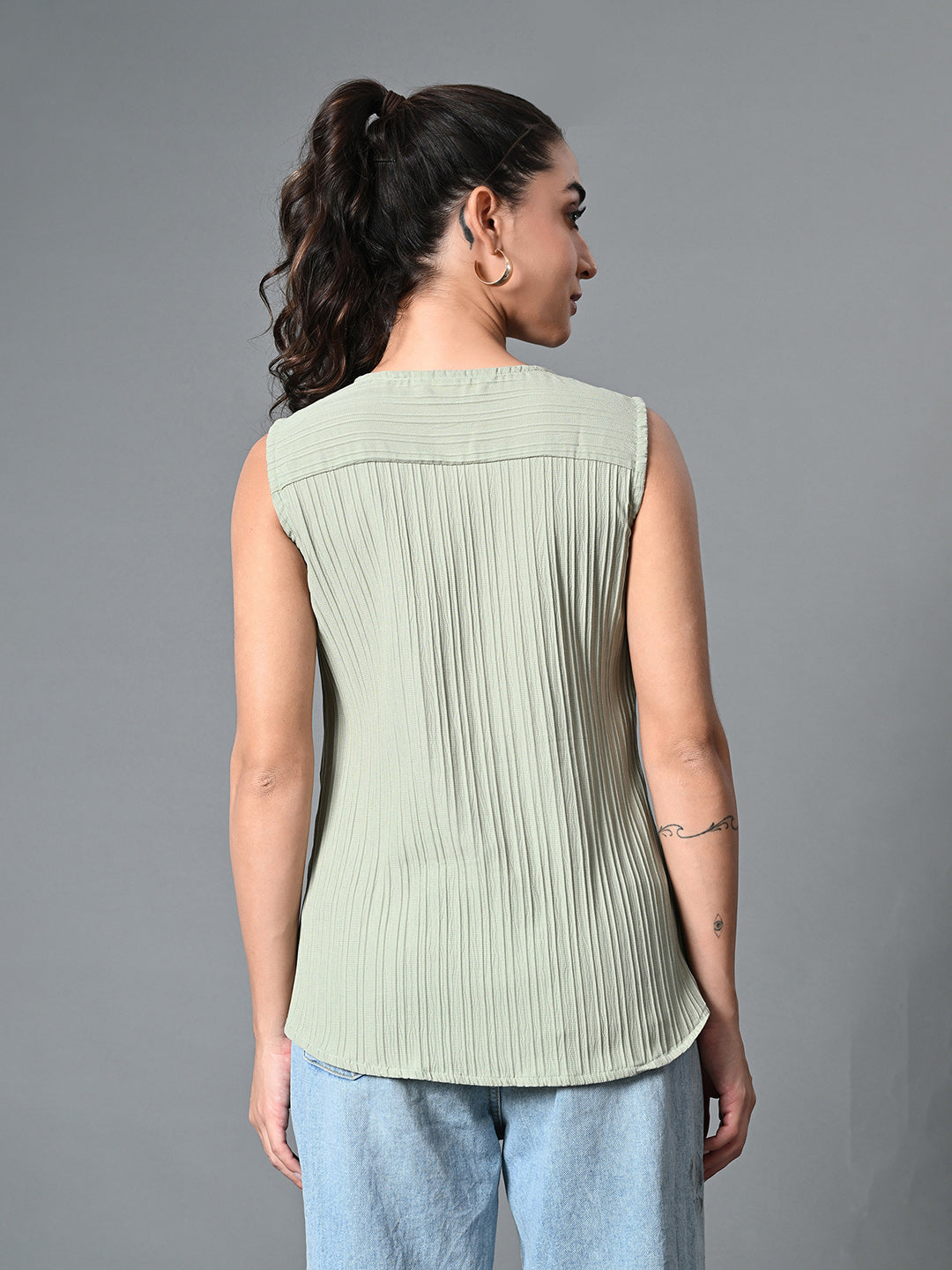 Myshka Women's Keyhole Neck Sleeveless Top in Olive Color - Distacart