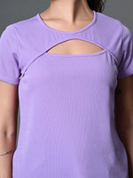 Thumbnail for Myshka Women's Ribbed Round Neck Cut-out Short Sleeves Top in Lavender Color - Distacart