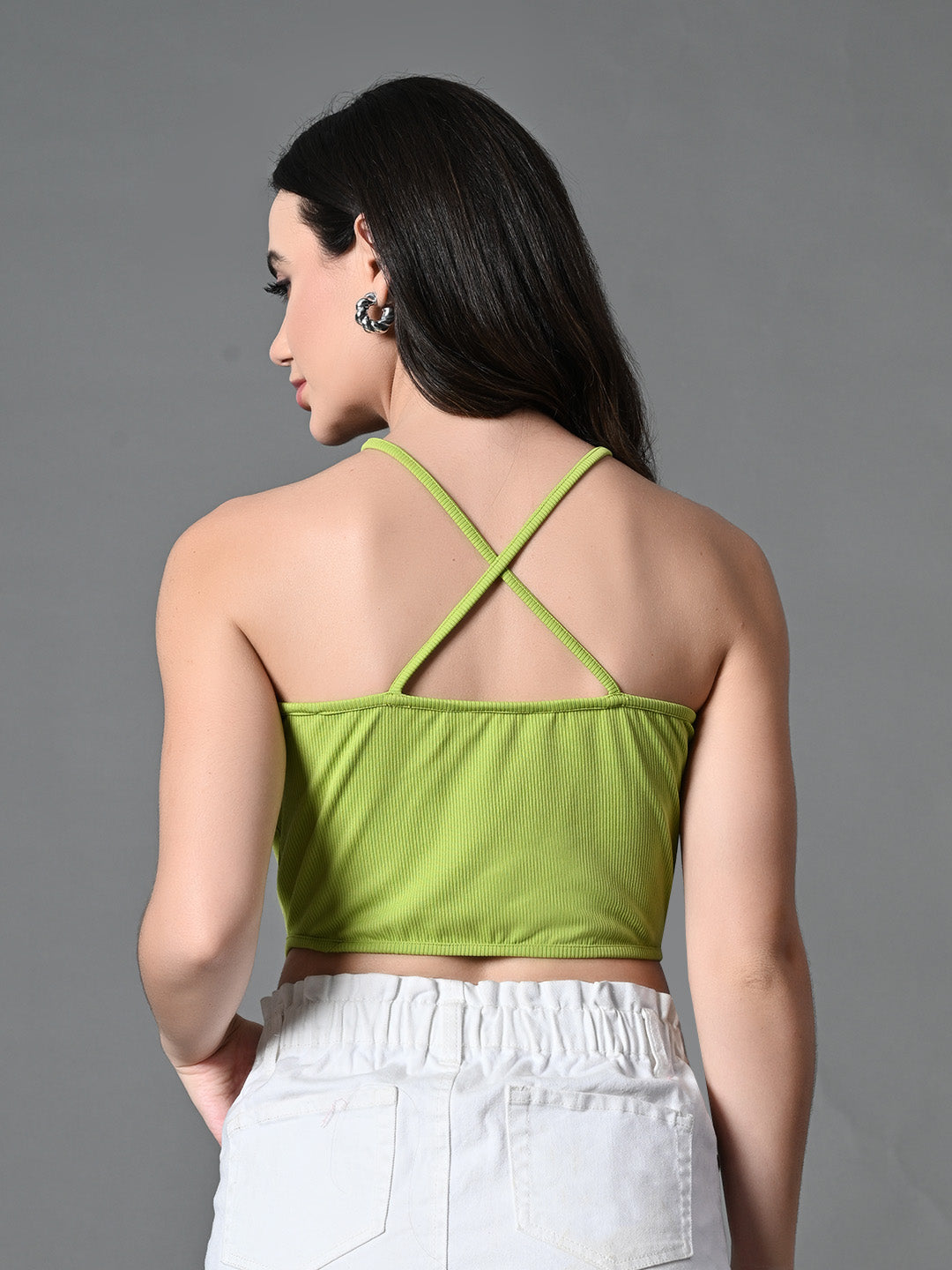 Myshka Women's Ribbed Halter Neck Sleeveless Top in Green Color - Distacart