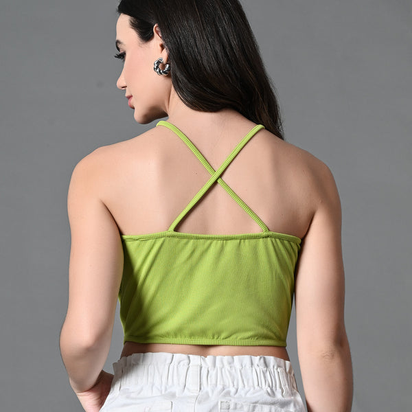 Myshka Women's Ribbed Halter Neck Sleeveless Top in Green Color - Distacart