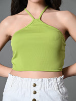Thumbnail for Myshka Women's Ribbed Halter Neck Sleeveless Top in Green Color