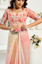 Thumbnail for Vastranavya Peach Digital Printed Linen Ready To Wear Designer Saree with Unstitched Blouse - Distacart