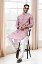 Thumbnail for Raivat Ethnic Cotton Thread Work Kurta Pajama In Baby Pink Colour - Dista