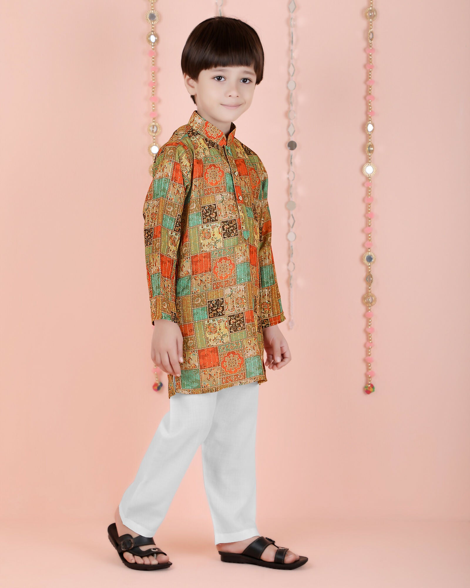 Joban Fashion Kids Island Cotton Full Sleeves Printed Kurta and Pyjama- Multi - Distacart