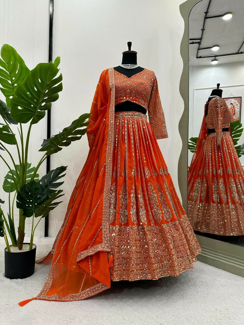 Jyoti Fashion Women's Orange Faux Georgette Sequins with Thread Embroidered Designer Lehenga Choli Set - Distacart