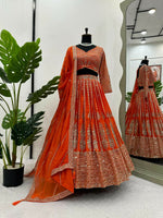 Thumbnail for Jyoti Fashion Women's Orange Faux Georgette Sequins with Thread Embroidered Designer Lehenga Choli Set - Distacart