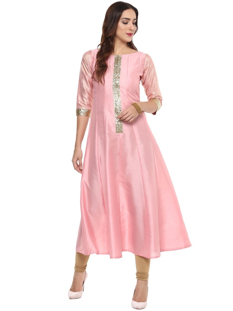 Ahalyaa Women's Pink Poly Silk Kurta