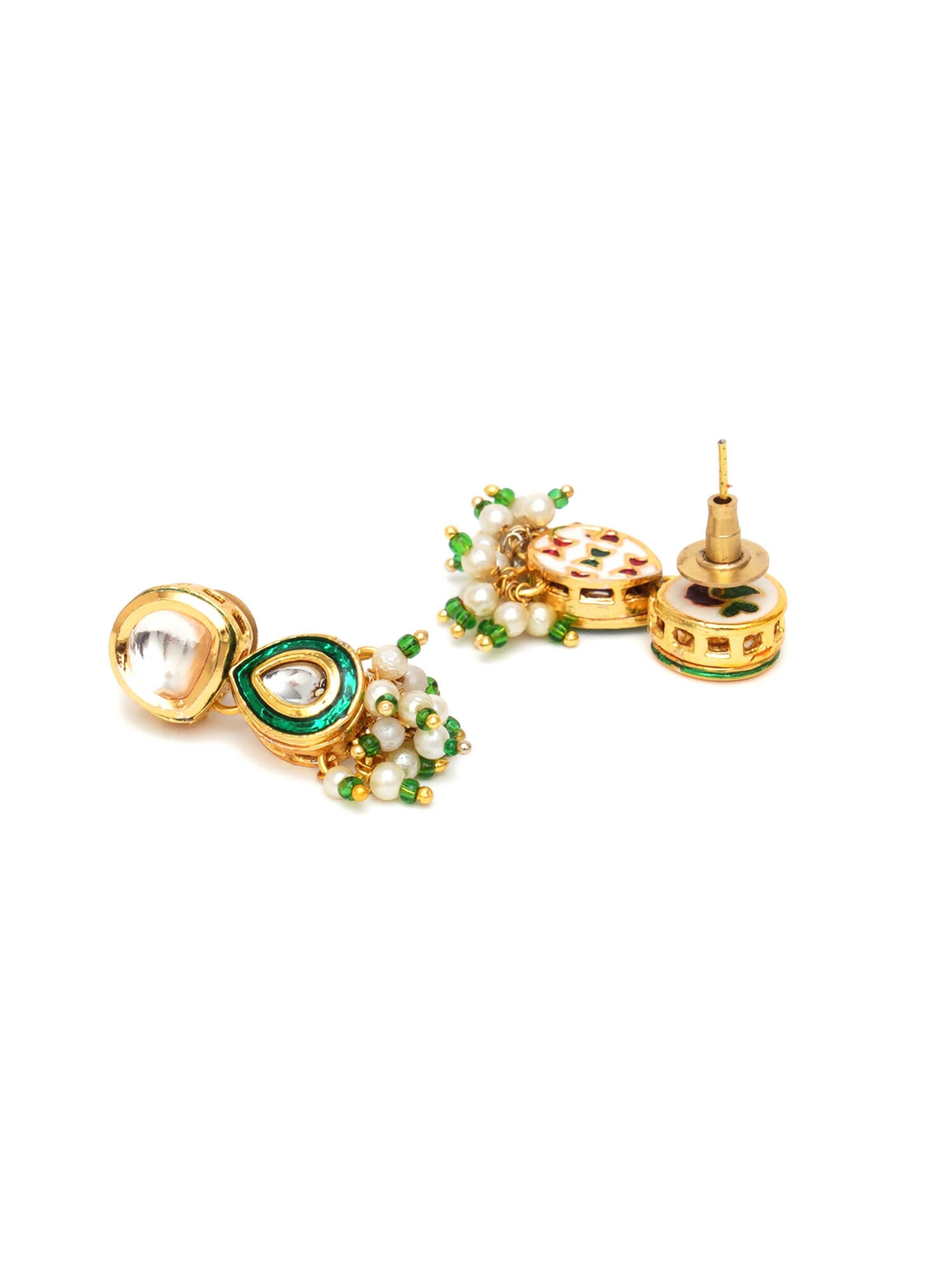 Dual Kundan Stone with Earrings (Gold) - Ruby Raang - Distacart