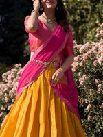 Thumbnail for Lorenvalley Mustard Kanchipuram Zari Weaving Work Lehenga Choli with Dupatta - Distacart