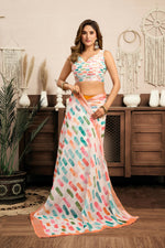 Thumbnail for Joban Fashion White Color Block Linen Ready To Wear Saree With Unstitched Blouse - Distacart