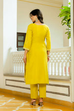Thumbnail for The52 Yellow Women's Beautiful Embroidered Viscose Shimmer Fabric with Straight Kurta, Pant and Dupatta Set - Distacart
