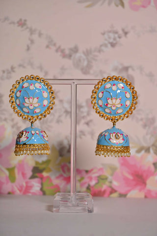 Sky Blue Round Shape Ethnic Meenakari Jhumki Earrings By House of Ree - Distacart