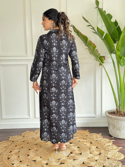 Teeya Creation Black Colour Pure Cotton Digital Print Fully Stitched Kurti Set - Distacart