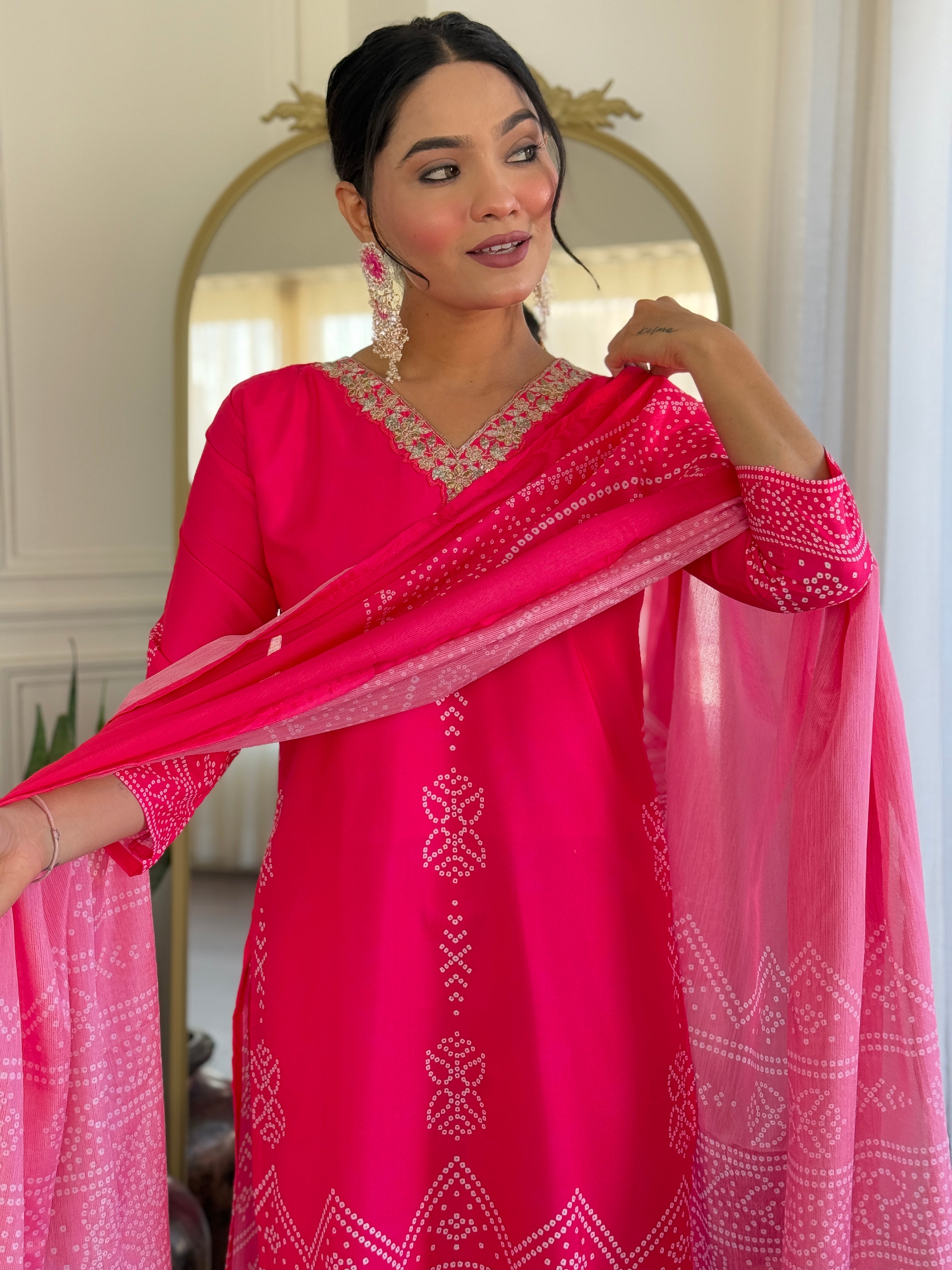 Teeya Creation Pink Colour French Crepe Digital Print With Embroidery Work Fully Stitched Kurti Set - Distacart