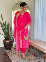 Thumbnail for Teeya Creation Pink Colour French Crepe Digital Print With Embroidery Work Fully Stitched Kurti Set - Distacart