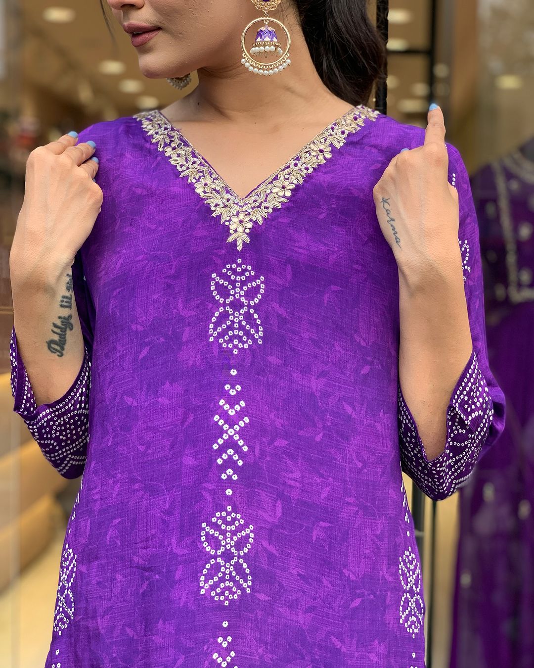 The52 Silk Blend Printed Fabric work Straight cut Kurta, Pant and Dupatta Set