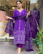 Thumbnail for The52 Silk Blend Printed Fabric work Straight cut Kurta, Pant and Dupatta Set