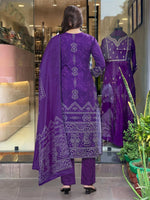 Thumbnail for The52 Silk Blend Printed Fabric work Straight cut Kurta, Pant and Dupatta Set