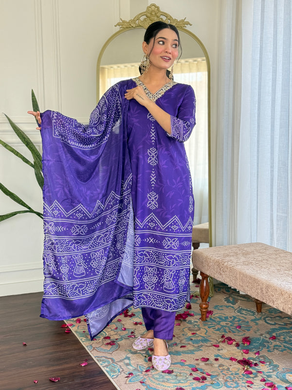 Teeya Creation Purple Colour French Crepe Digital Print With Embroidery Work Fully Stitched Kurti Set - Distacart