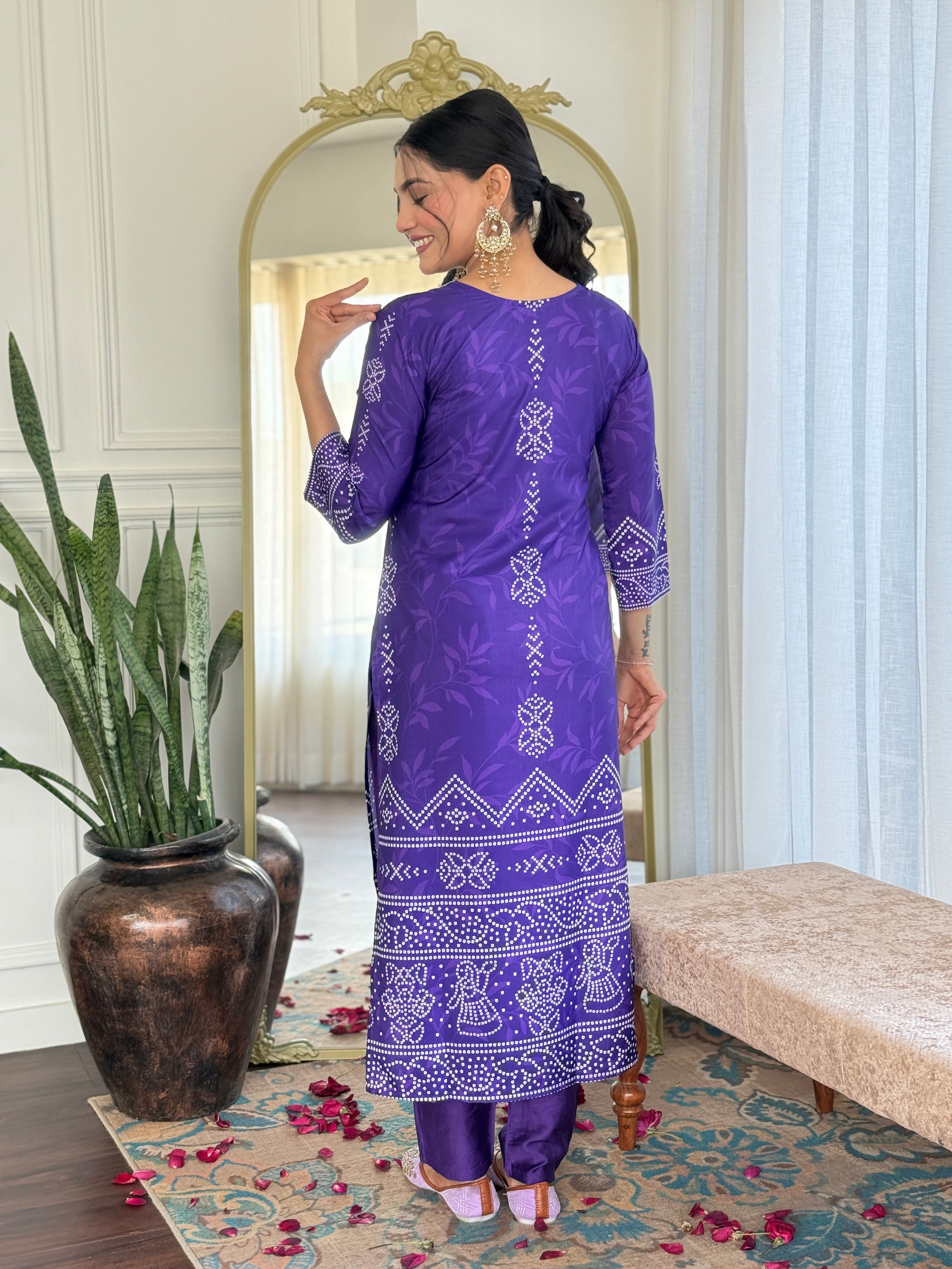 Teeya Creation Purple Colour French Crepe Digital Print With Embroidery Work Fully Stitched Kurti Set - Distacart