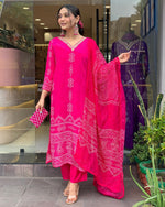 Thumbnail for The52 Silk Blend Printed Fabric work Straight cut Kurta, Pant and Dupatta Set