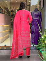 Thumbnail for The52 Silk Blend Printed Fabric work Straight cut Kurta, Pant and Dupatta Set