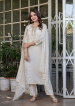 Thumbnail for The52 Beautiful Embroidered Viscose Chanderi Fabric Straight Kurta, Pant and Dupatta Set