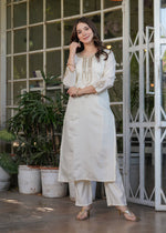 Thumbnail for The52 Beautiful Embroidered Viscose Chanderi Fabric Straight Kurta, Pant and Dupatta Set