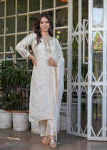 Thumbnail for The52 Beautiful Embroidered Viscose Chanderi Fabric Straight Kurta, Pant and Dupatta Set