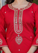 Thumbnail for The52 Beautiful Embroidered Viscose Chanderi Fabric Straight Kurta, Pant and Dupatta Set