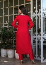 Thumbnail for The52 Beautiful Embroidered Viscose Chanderi Fabric Straight Kurta, Pant and Dupatta Set