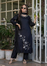 Thumbnail for The52 Beautiful Thread Work Viscose Rayon Fabric Straight Kurta, Pant and Dupatta Set