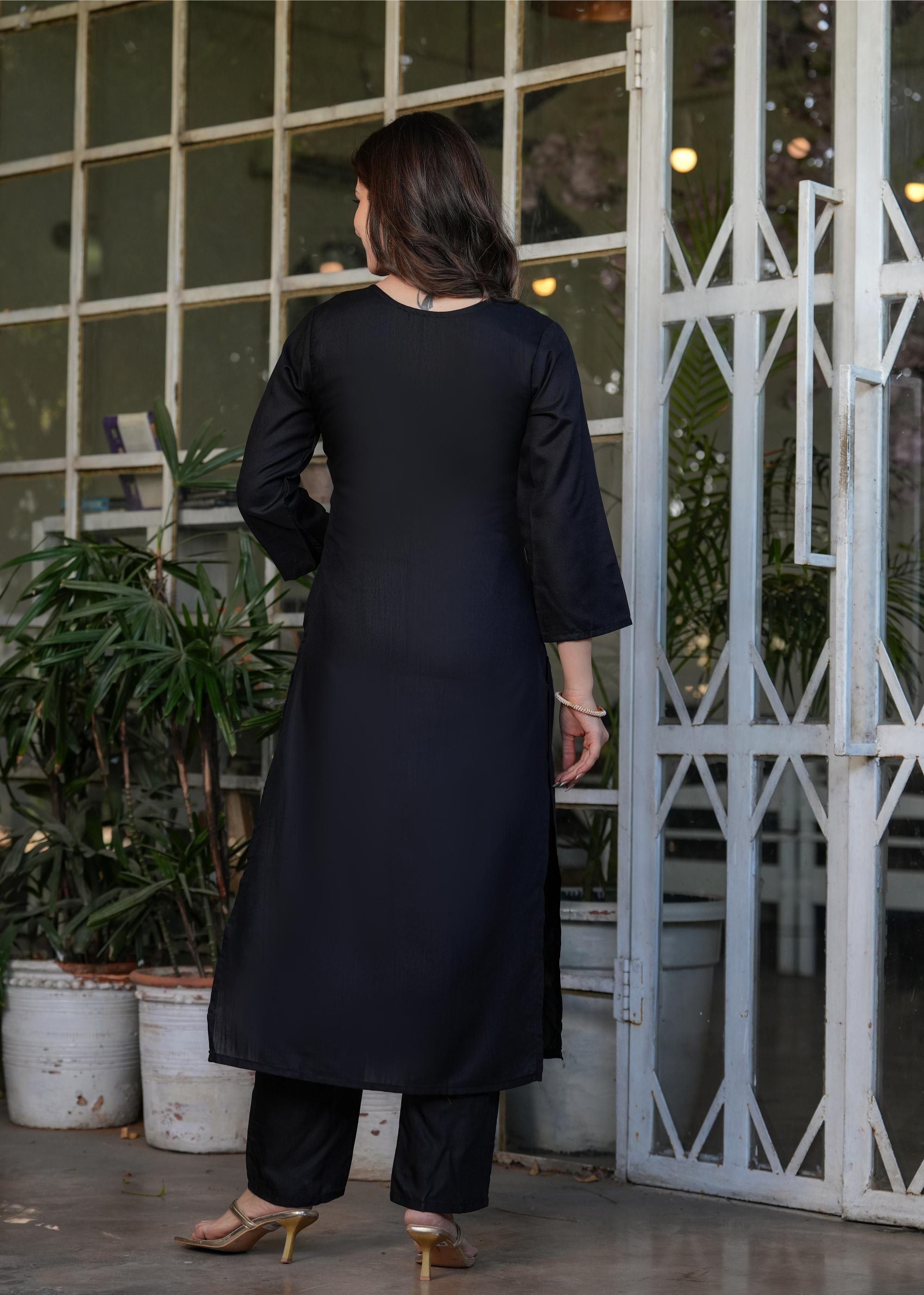 The52 Beautiful Thread Work Viscose Rayon Fabric Straight Kurta, Pant and Dupatta Set