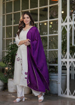 Thumbnail for The52 Beautiful Thread Work Viscose Rayon Fabric Straight Kurta, Pant and Dupatta Set