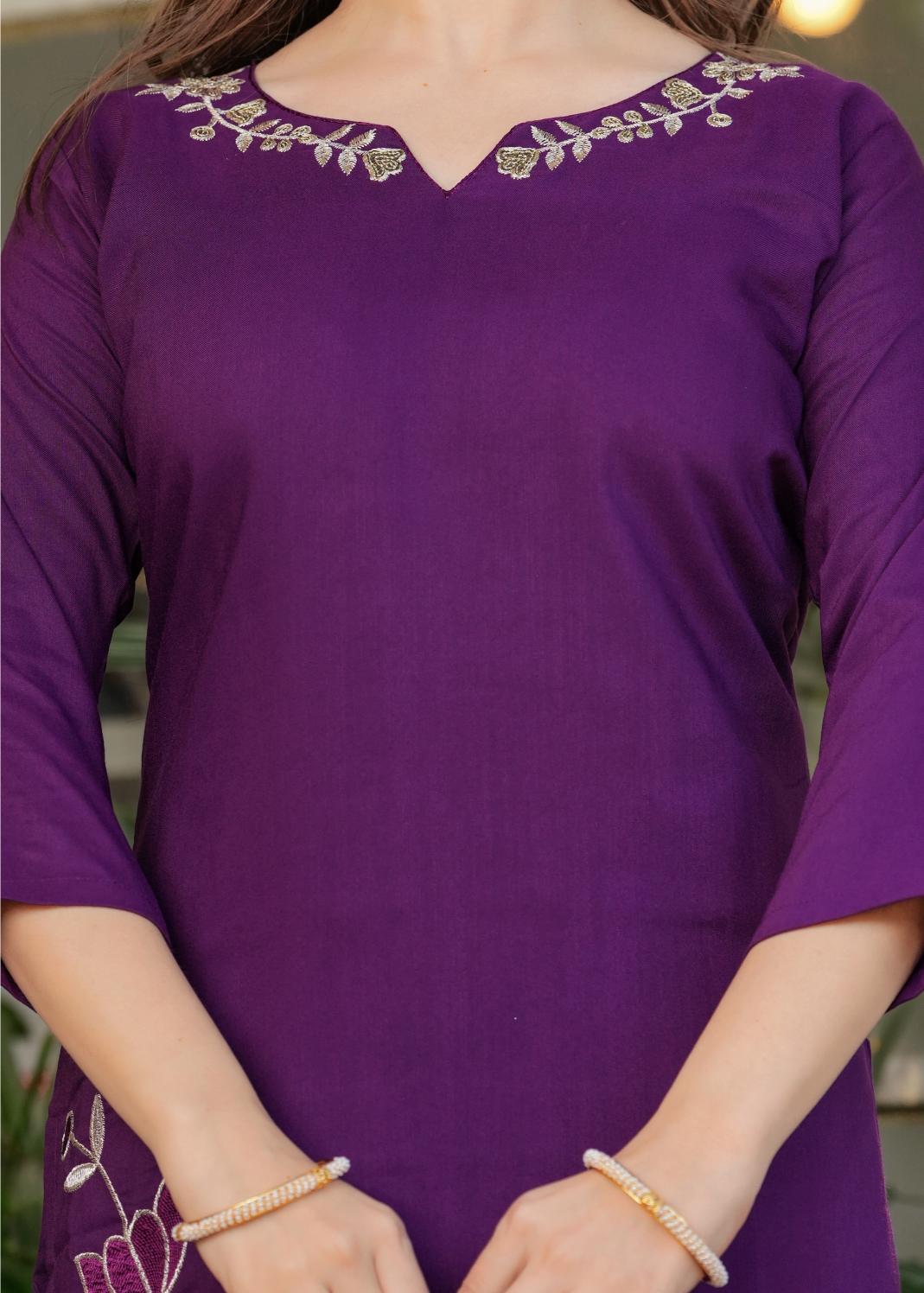 The52 Beautiful Thread Work Viscose Rayon Fabric Straight Kurta, Pant and Dupatta Set