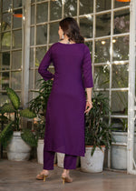 Thumbnail for The52 Beautiful Thread Work Viscose Rayon Fabric Straight Kurta, Pant and Dupatta Set